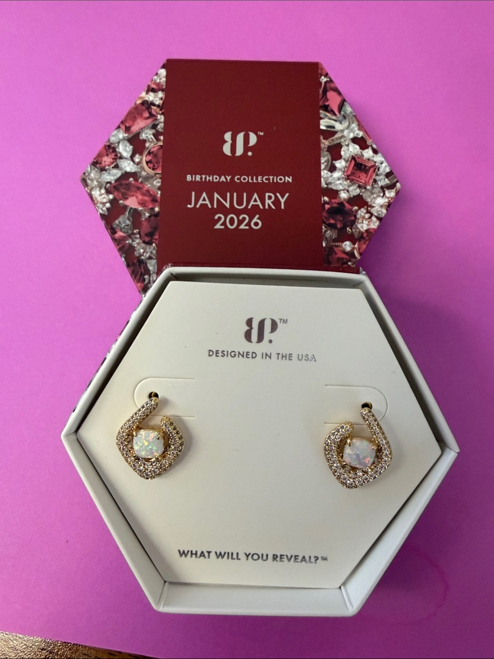Gold Opal Drop Earrings with Crystal Halo - January 2026